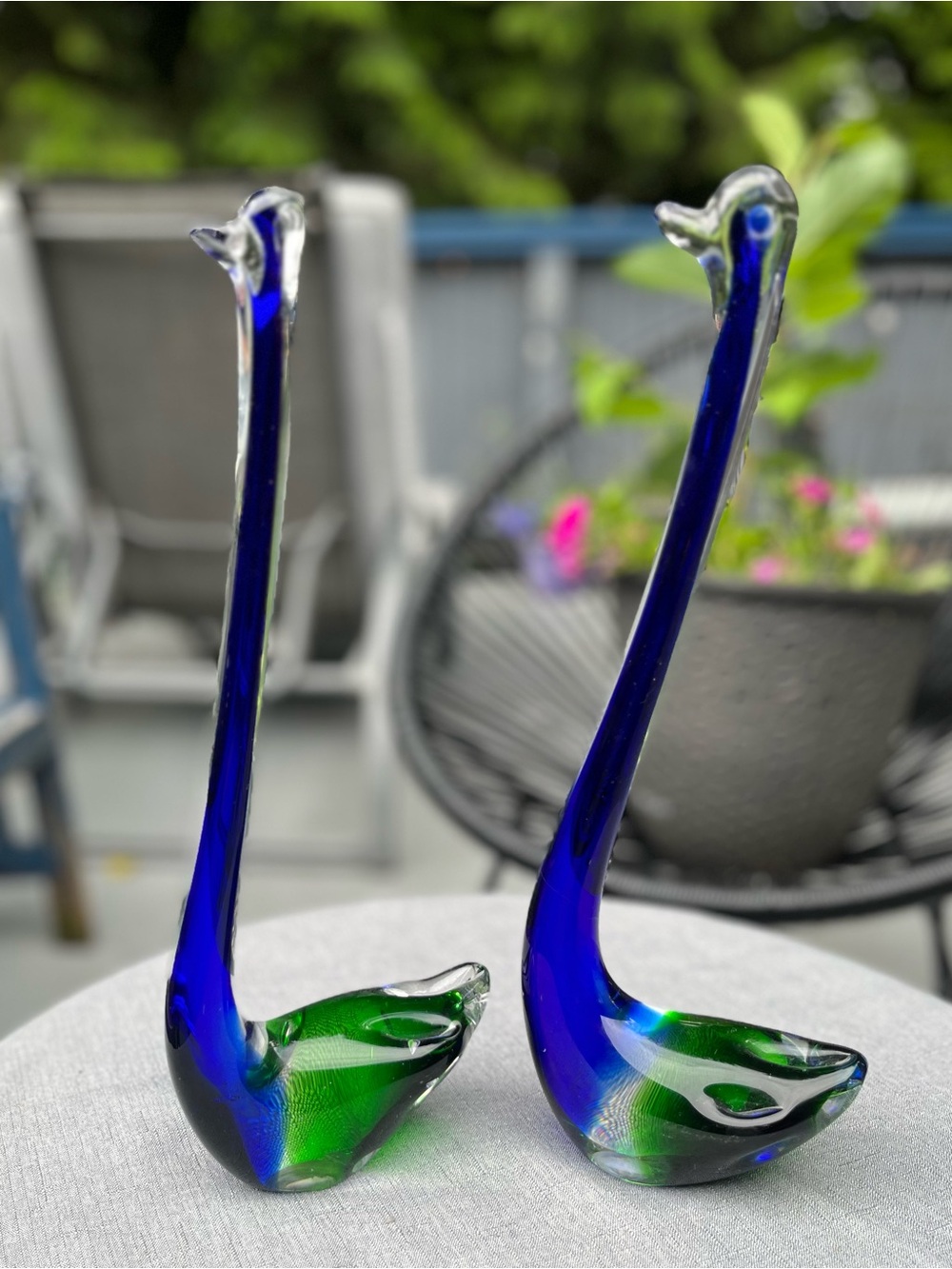 Vintage Murano Style Glass Bird Figurines Pair Blue Green Sommerso - Picture 15 of 16